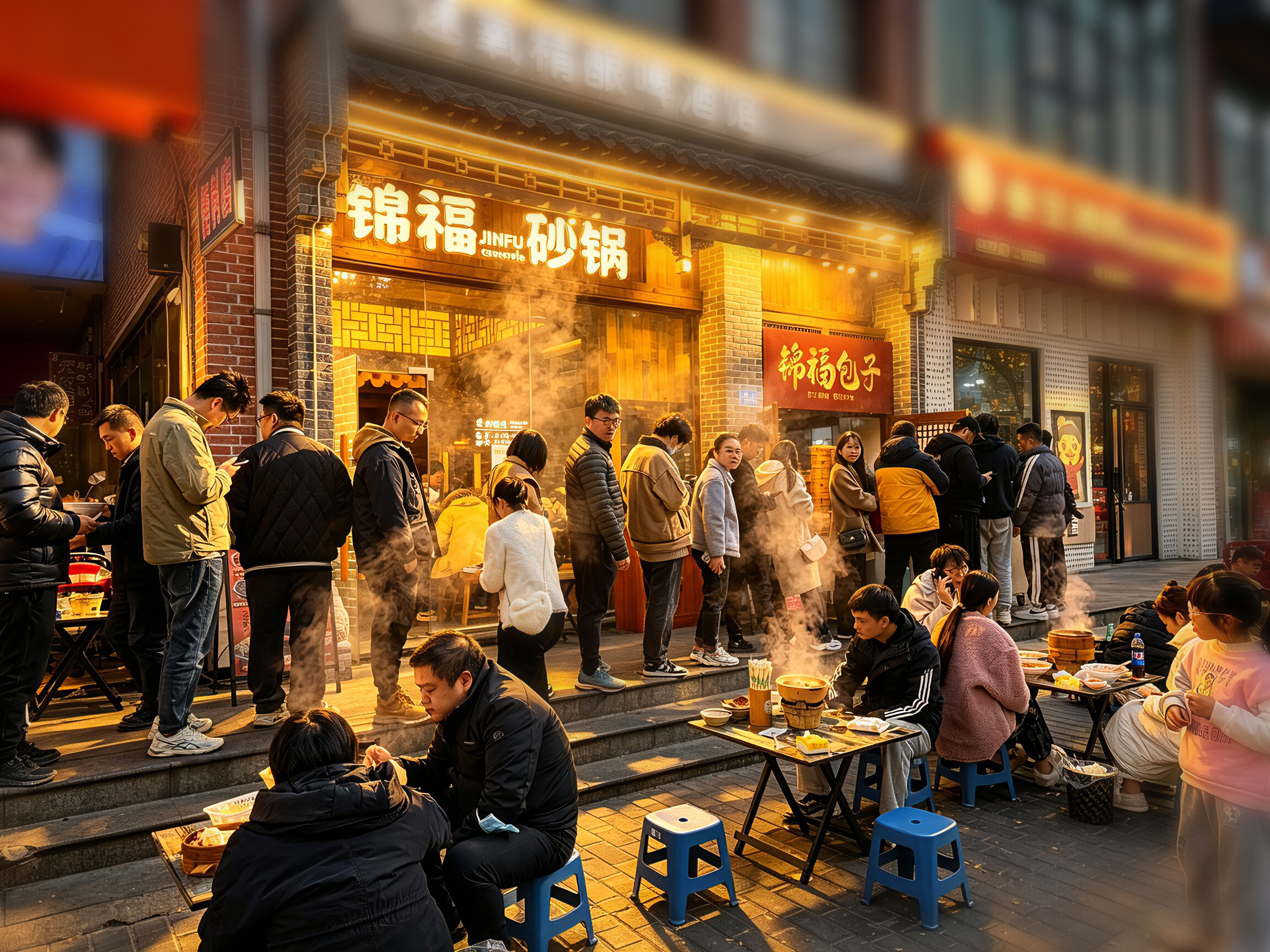 锦福包子门店展示排队场景