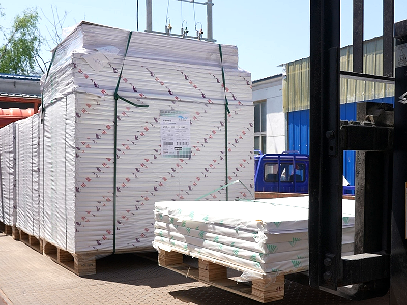 Packaged paper products ready for factory shipment