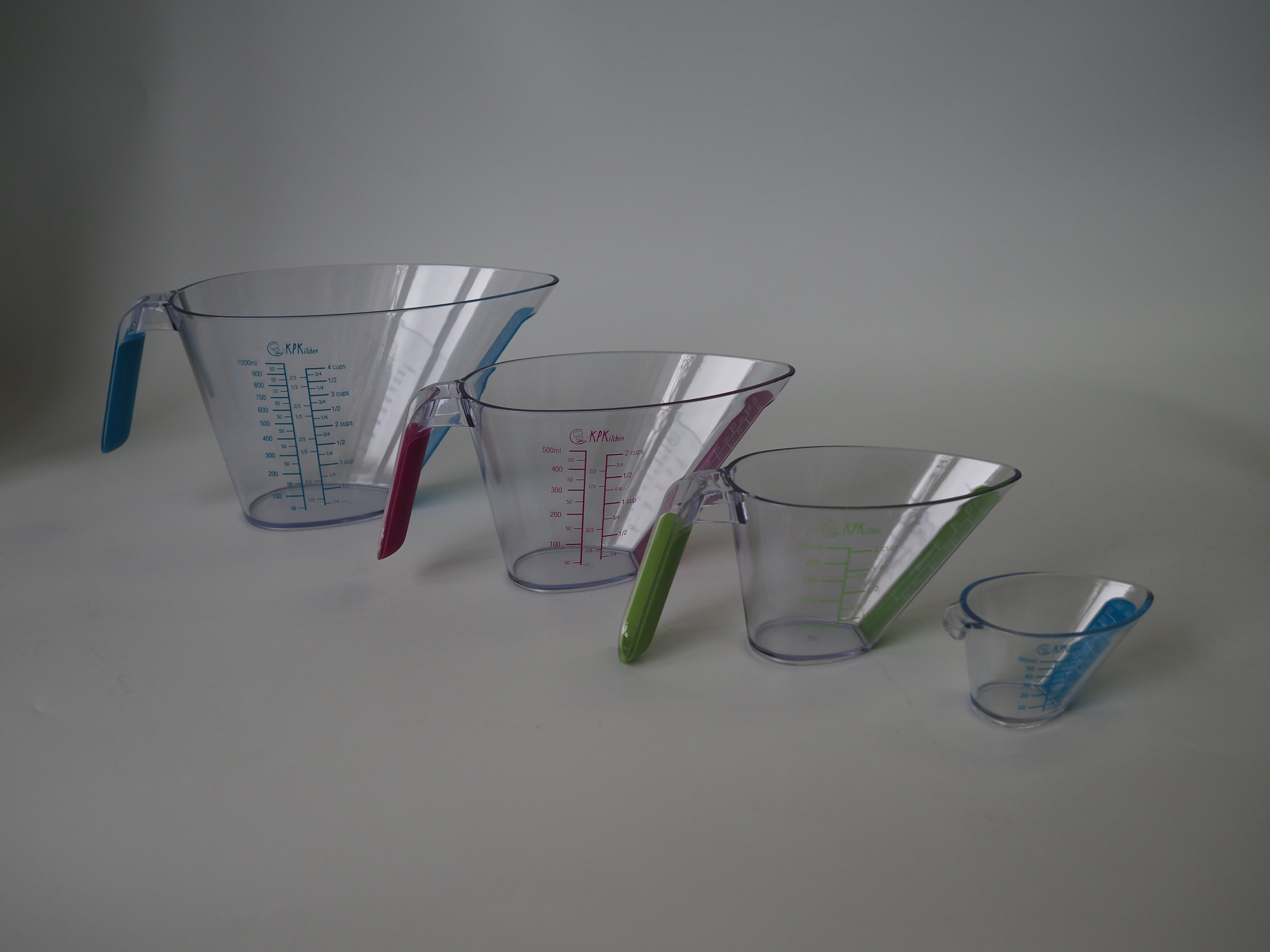 Liquid Measuring Cups with Spouts, 4-Piece Angled Plastic Set, 1 to 4 Cups