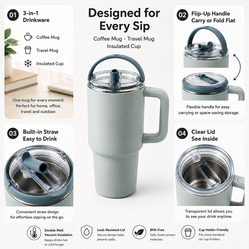 JIAHE JH-003 insulated travel mug with tapered base in car cup holder