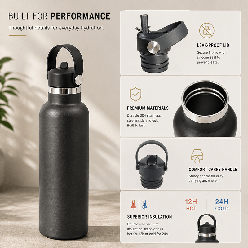 Standard Mouth 304 Stainless Steel Water Bottle with Classic Straw Lid thumbnail 4