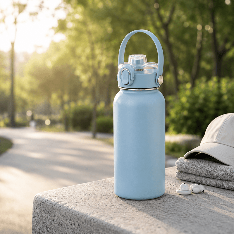 Wide Mouth 304 Stainless Steel Water Bottle with Auto-Pop Clear Lid & Safety Lock thumbnail 3