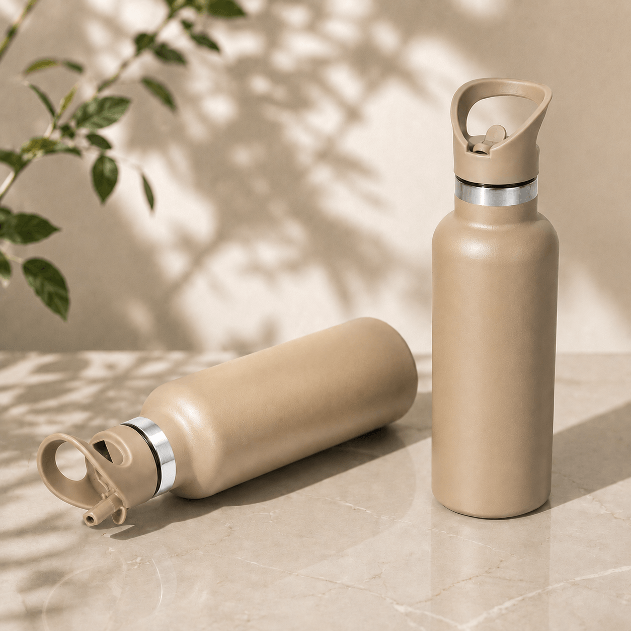 Standard Mouth 304 Stainless Steel Water Bottle with Soft-Touch Straw Lid & Curved Handle thumbnail 2