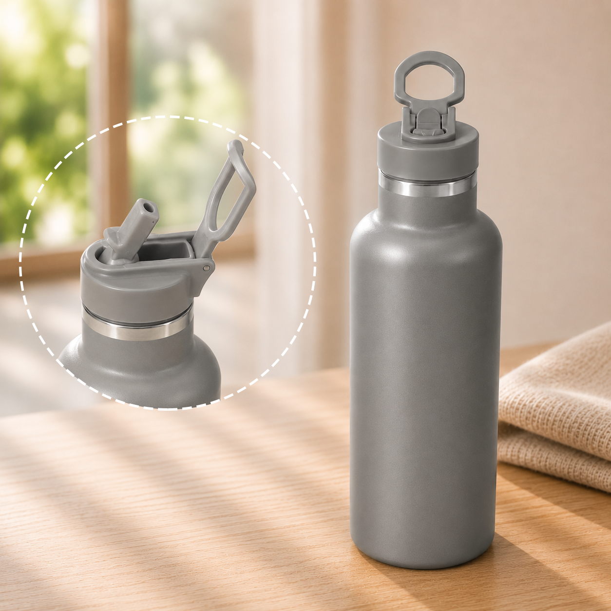 Standard Mouth 304 Stainless Steel Water Bottle with Metal-Pinned Straw Lid thumbnail 2