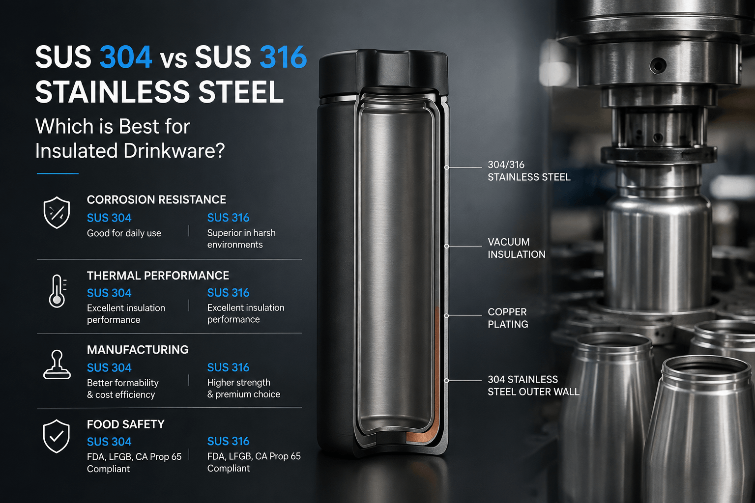 SUS 304 vs SUS 316 Stainless Steel: Which is Best for Insulated Drinkware?