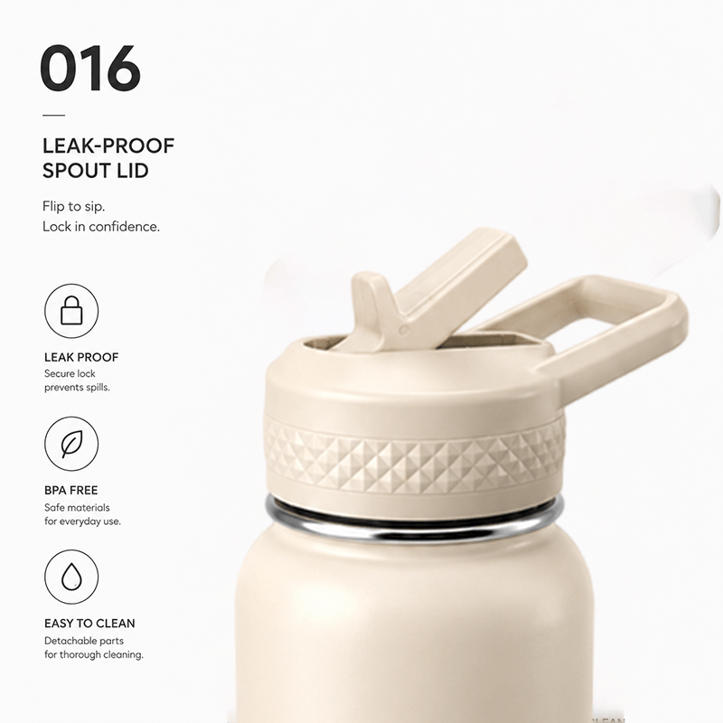 Wide Mouth 304 Stainless Steel Vacuum Insulated Water Bottle with Integrated Straw Spout Lid thumbnail 2