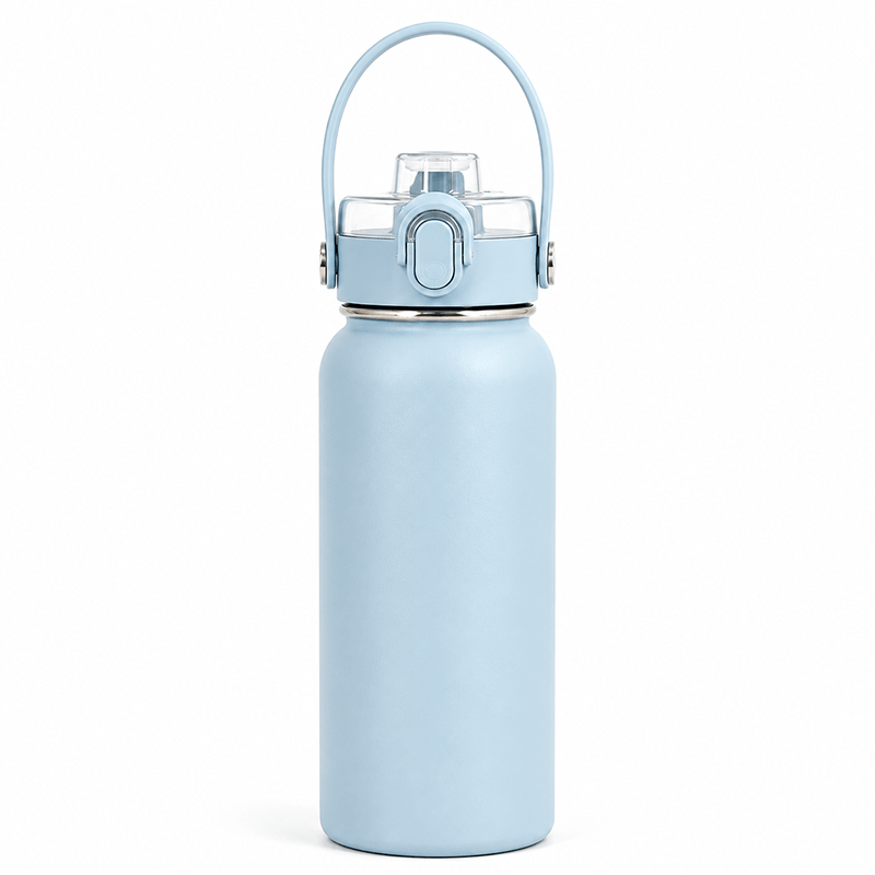 Wide Mouth 304 Stainless Steel Water Bottle with Auto-Pop Clear Lid & Safety Lock