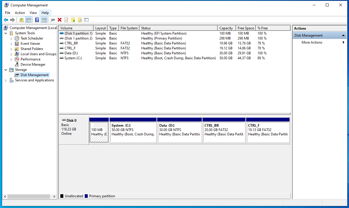 Hidden CTRL+F and CTRL+B/R recovery partitions in Disk Management
