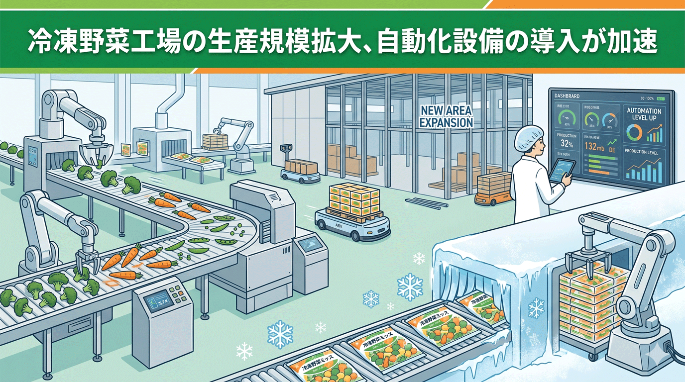 冷凍野菜工場の生産規模拡大、自動化設備の導入が加速