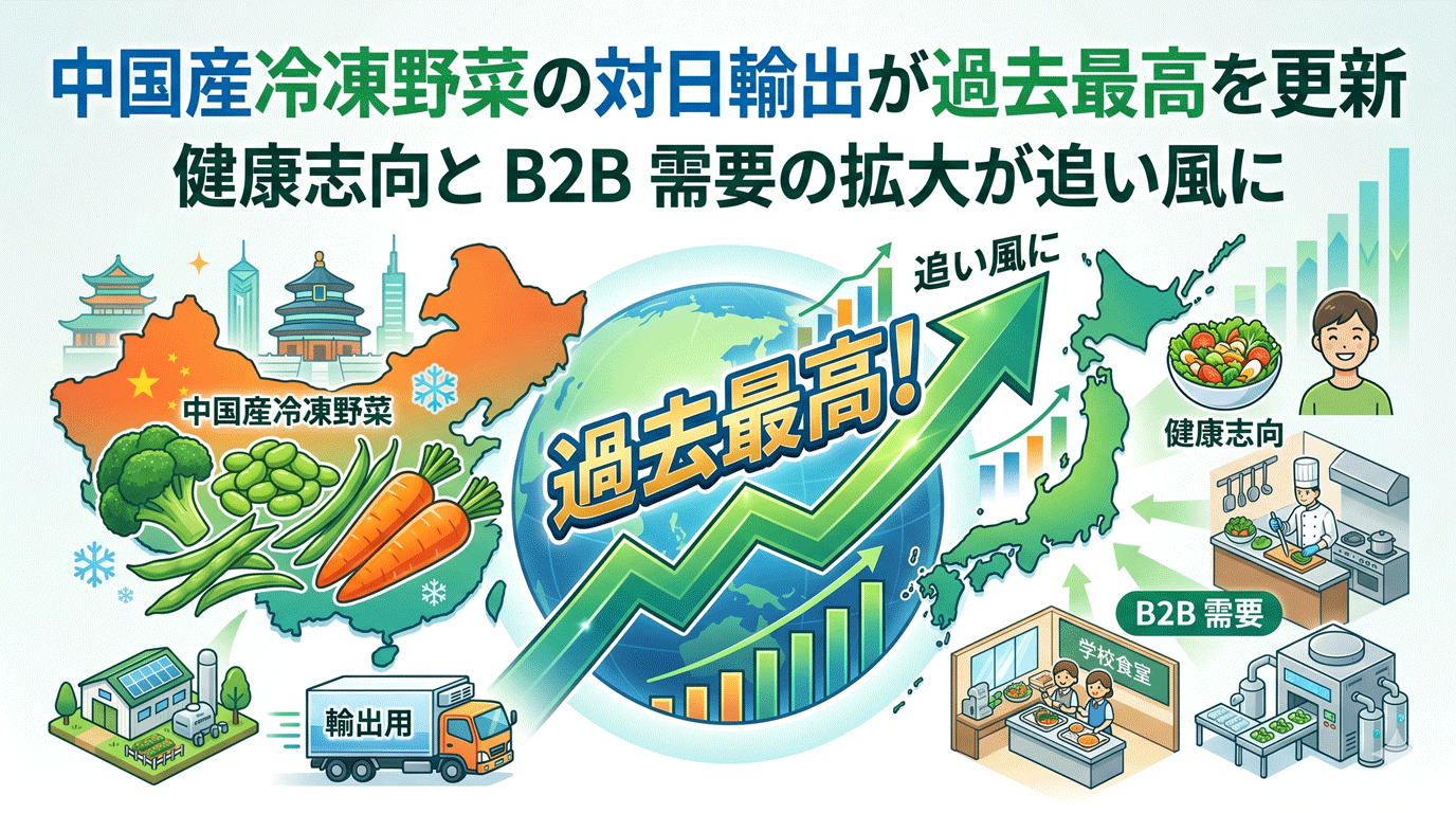中国産冷凍野菜の対日輸出が過去最高を更新、健康志向と B2B 需要の拡大が追い風に