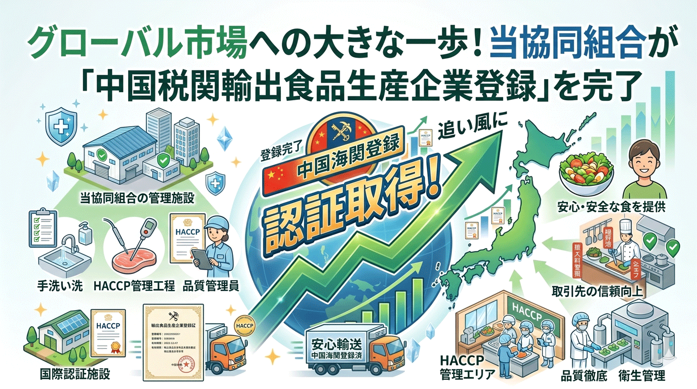 グローバル市場への大きな一歩!当協同組合が「中国税関輸出食品生産企業登録」を完了