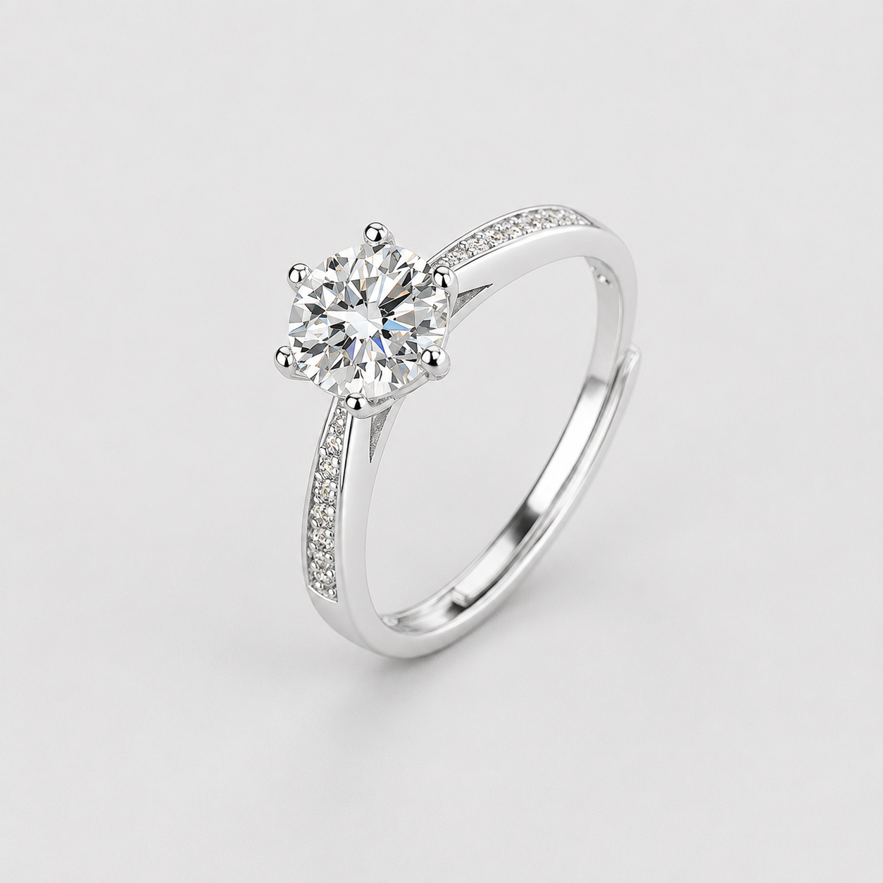 Solitaire Pavé Adjustable Ring