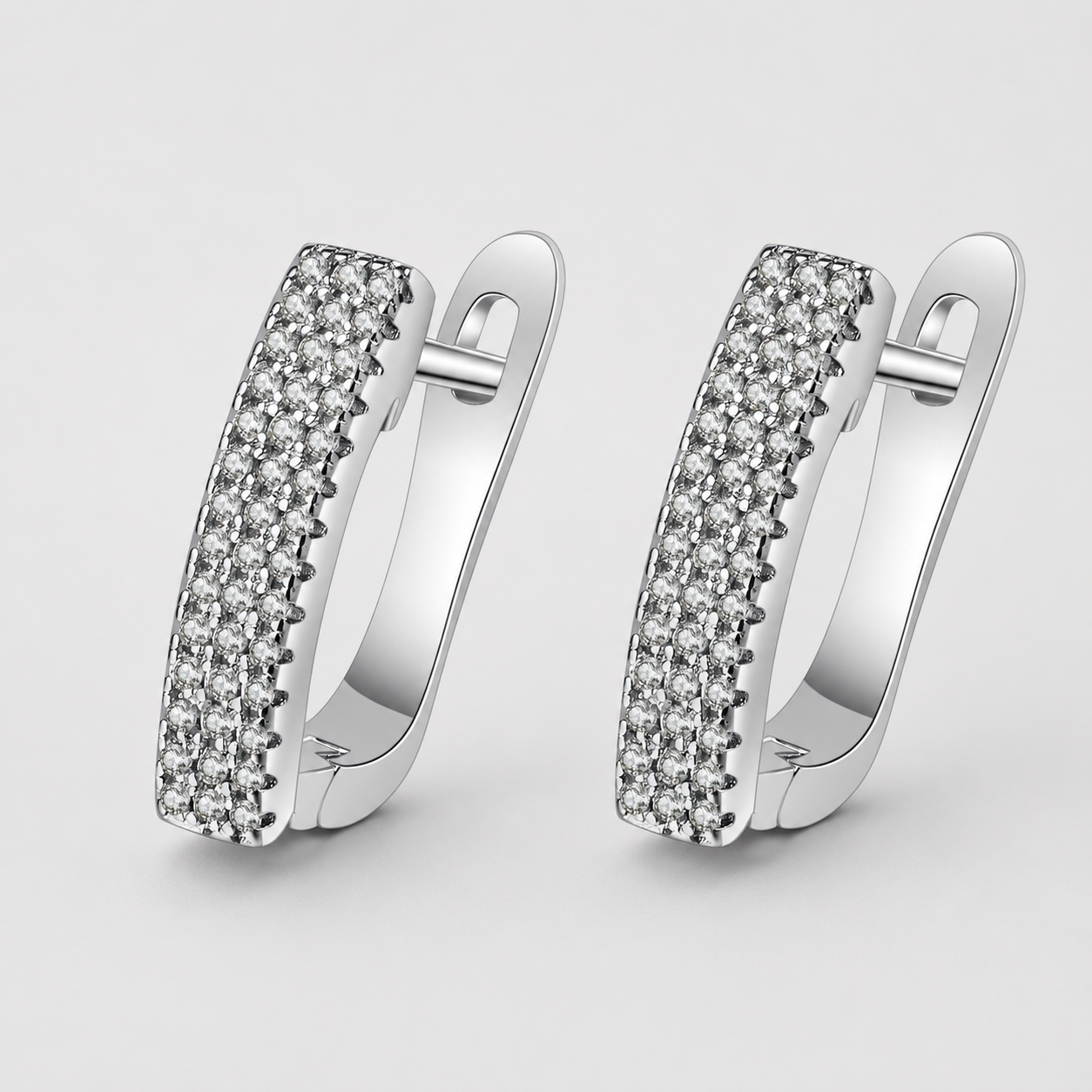 Triple-Row Pavé Leverback Earrings