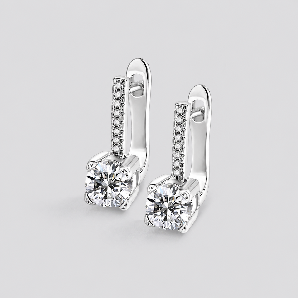 Linear Drop CZ Leverback Earrings