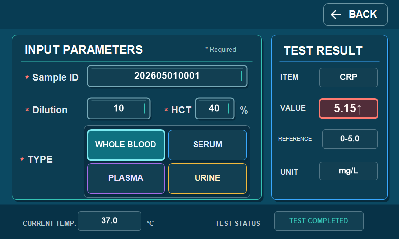 P100 Test Input and Result Interface