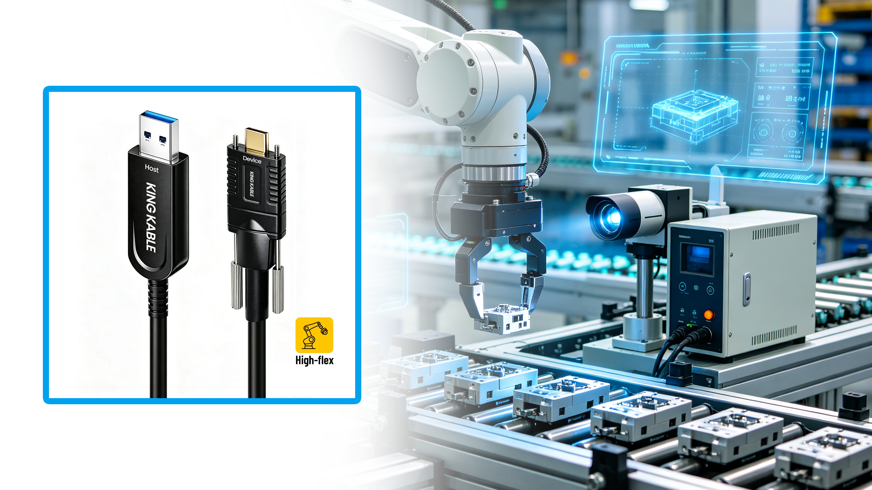 光纤USB3.1 Gen2 Type-C高柔拖链线与标准线的技术差异对比：线径、弯曲半径与1000万次拖链寿命 1