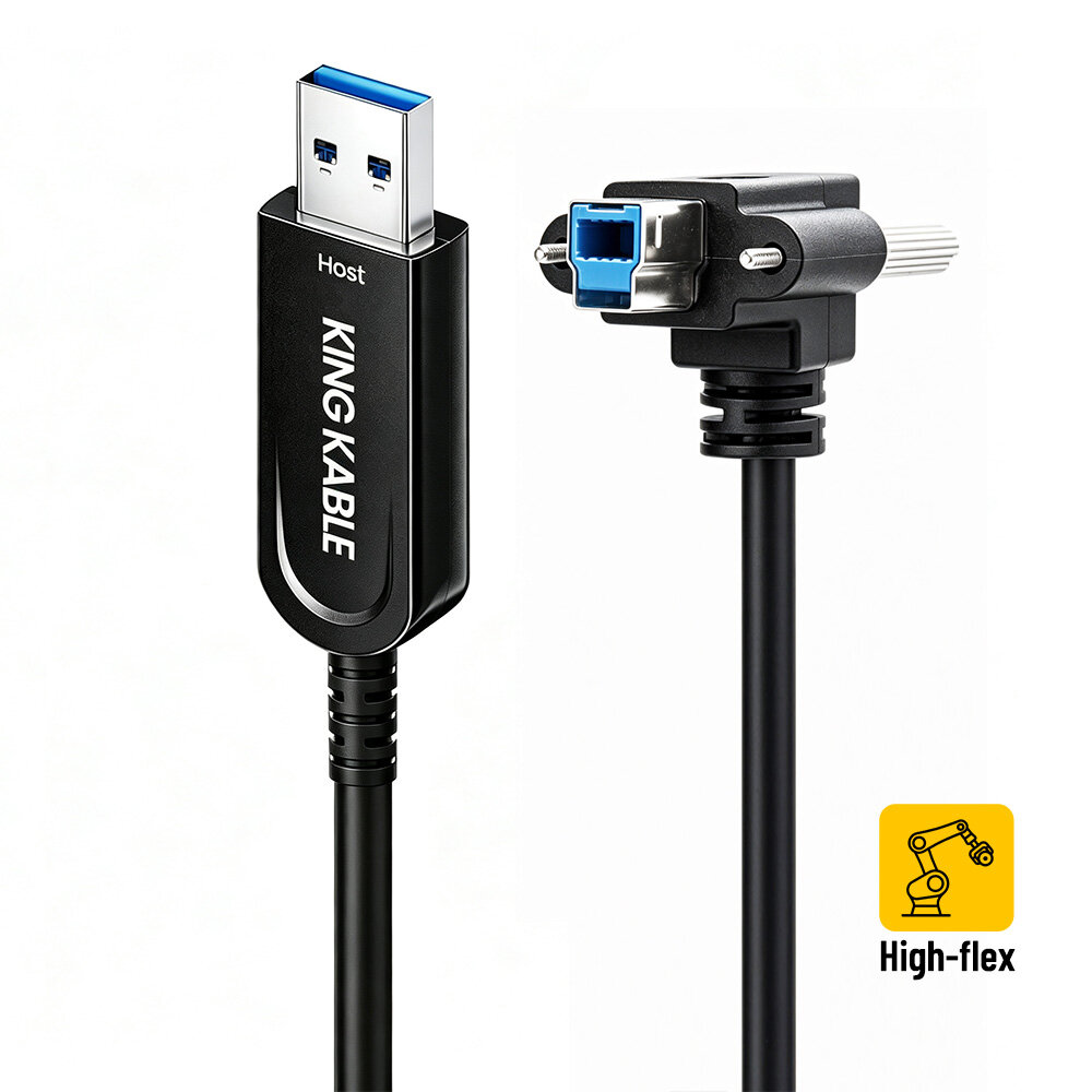 光纤USB3.1 Gen1 A公转B公高柔拖链线带锁下弯头兼容USB2.0版