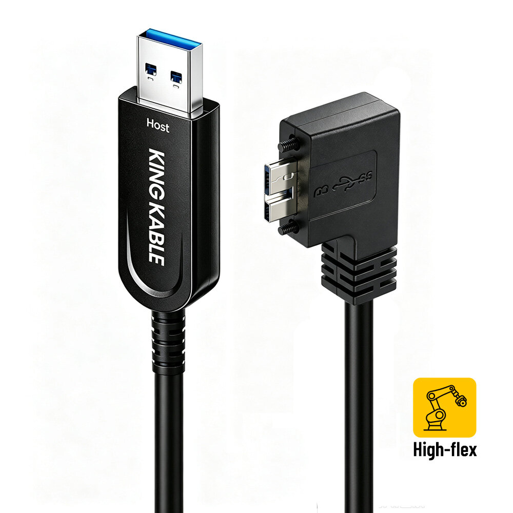 光纤USB3.1 Gen1 A转Micro B 90°高柔拖链线左弯头不兼容USB2.0版