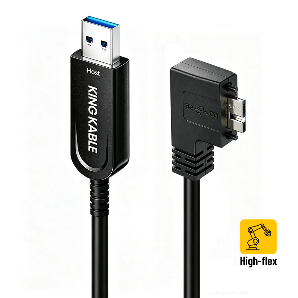 光纤USB3.1 Gen1 A转Micro B 90°高柔拖链线右弯头不兼容USB2.0版