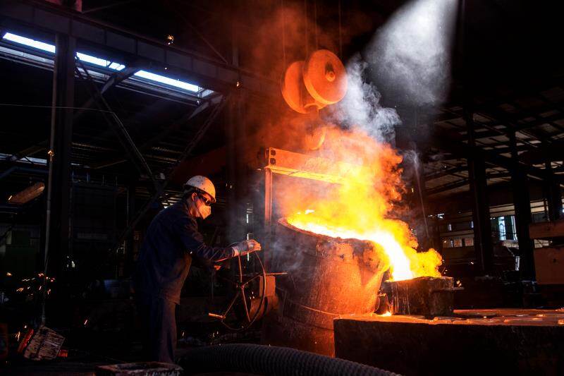 Interior of a heavy casting foundry workshop with furnaces