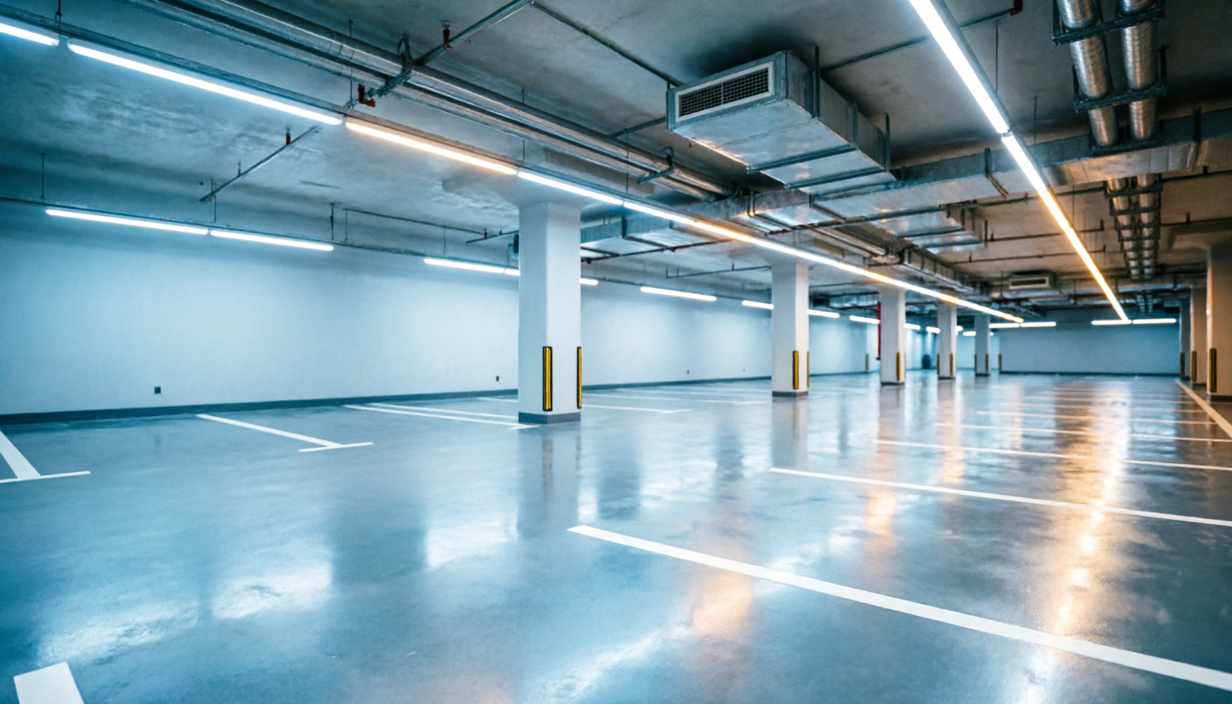Why do shiny floors in underground garages and malls increase the risk of accidents?