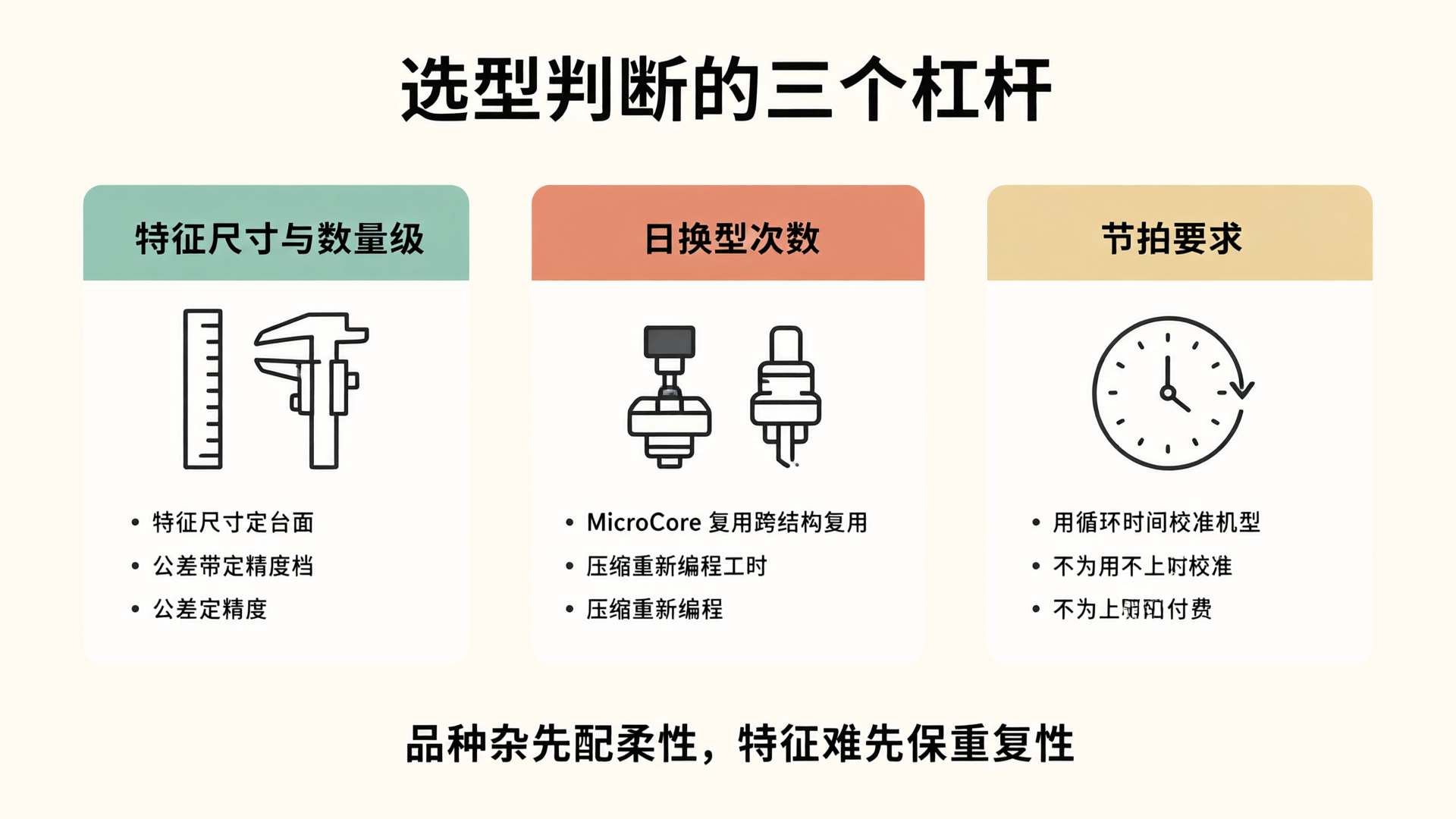 Three levers for selection decisions: size and magnitude / number of changeovers / cycle time requirements