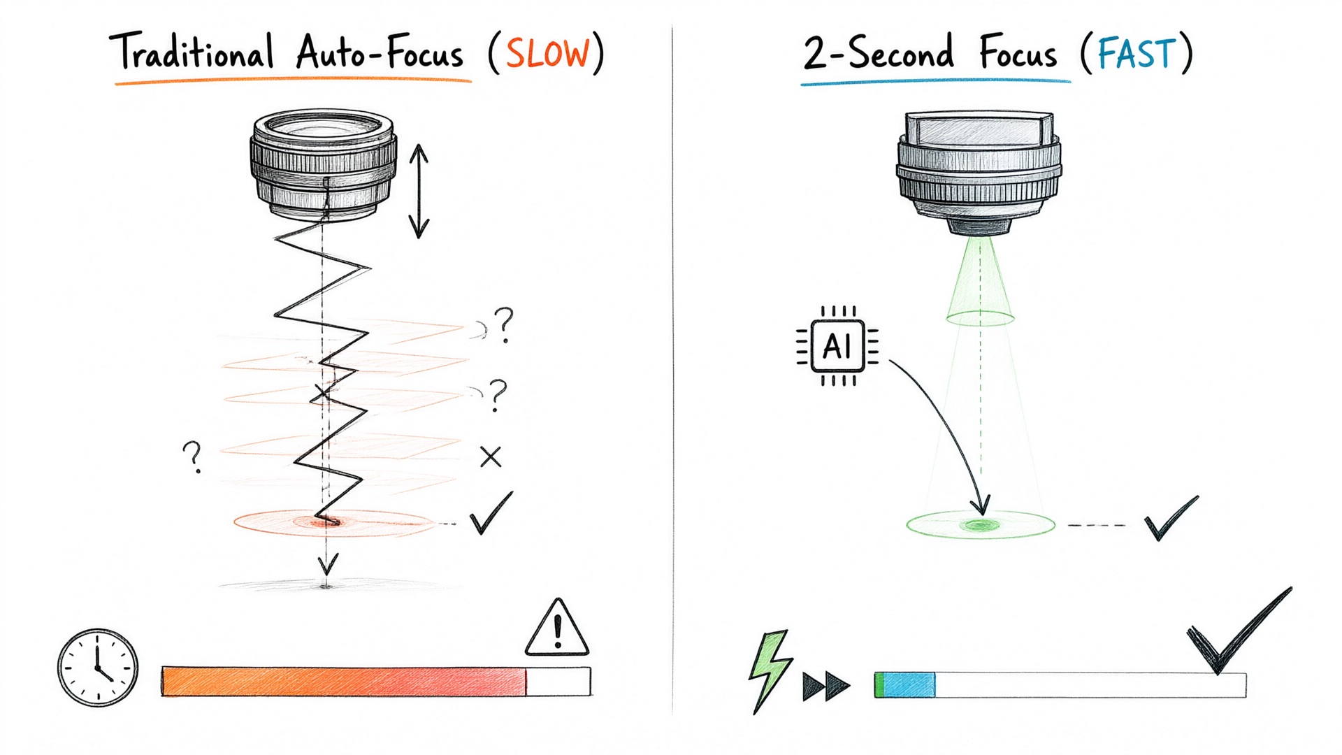 Comparison of traditional autofocus and 2-second focus technology