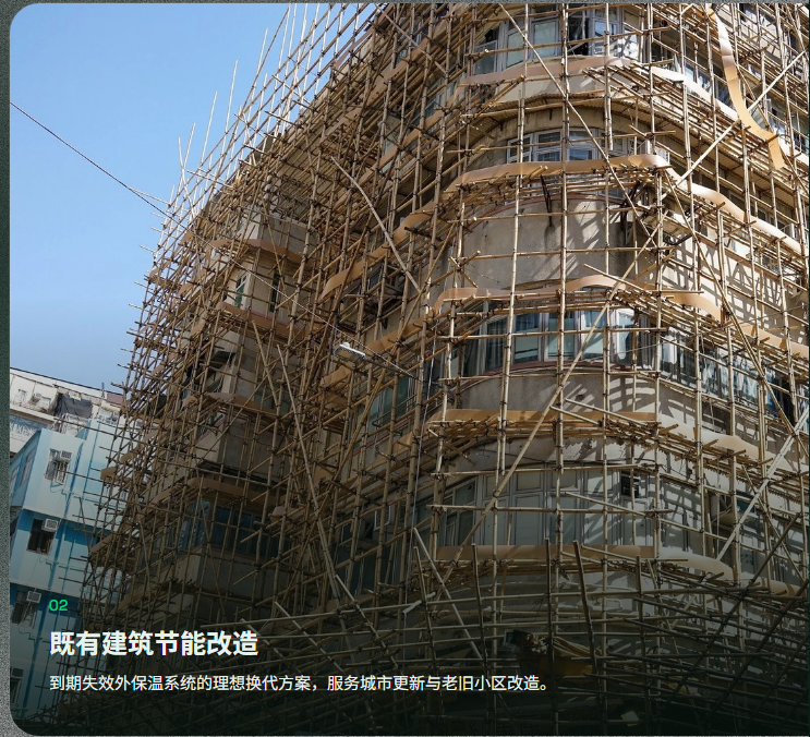 搭满脚手架的既有建筑改造现场