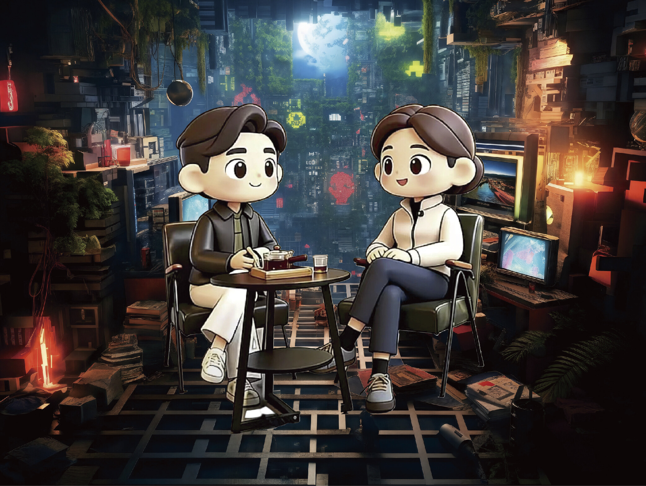 卡通人物对话场景