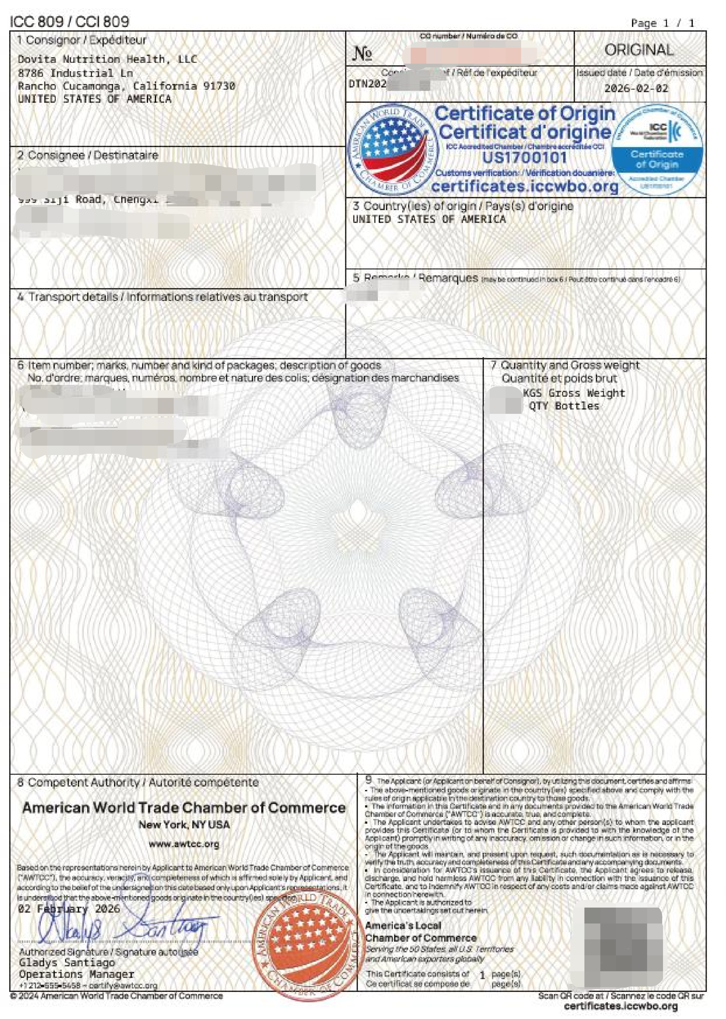 Certificate of Origin