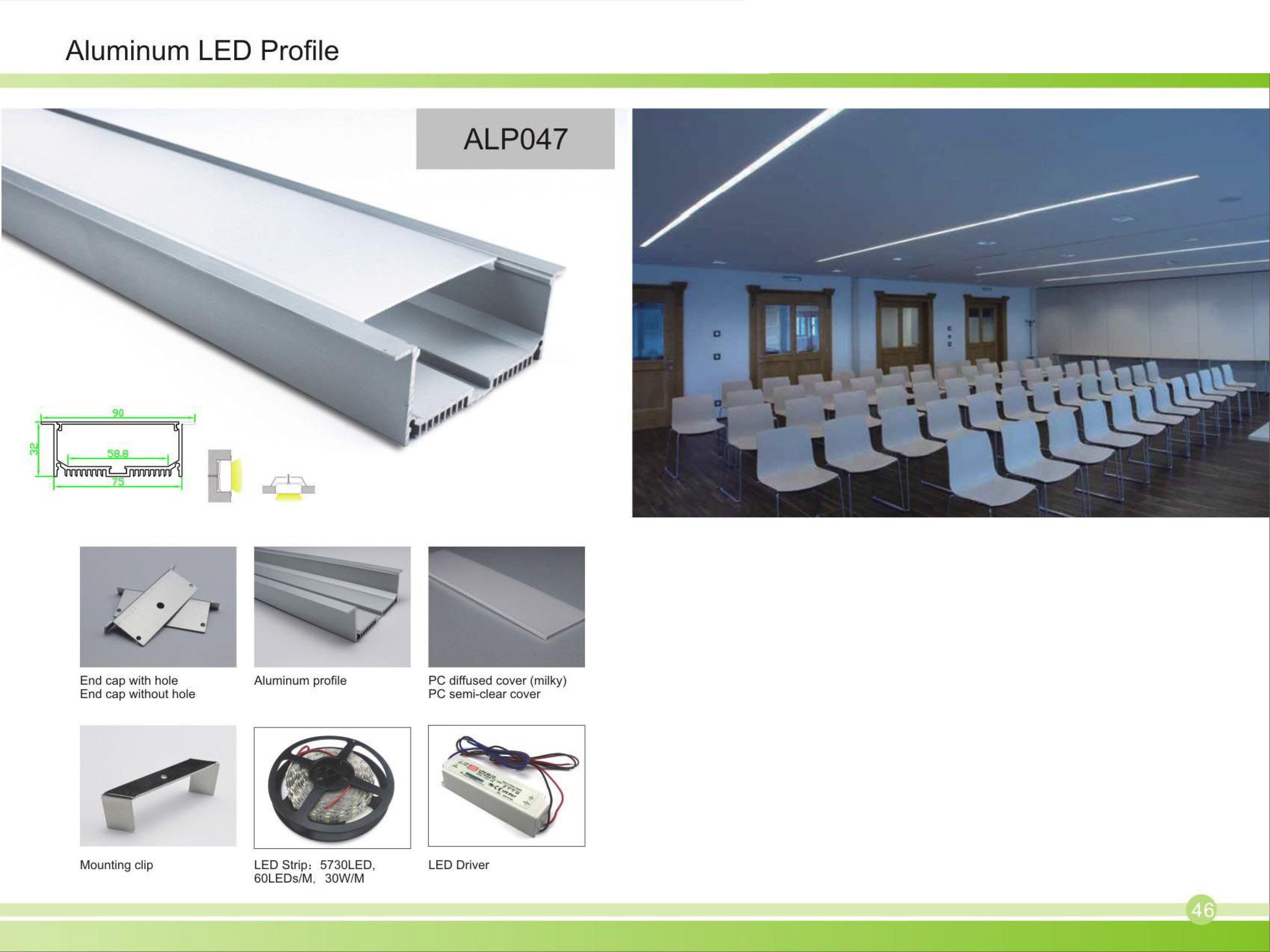 Recessed Aluminum LED Profile Wide Flanged Architectural Linear Lighting Channel with Diffuse - Thumbnail 3
