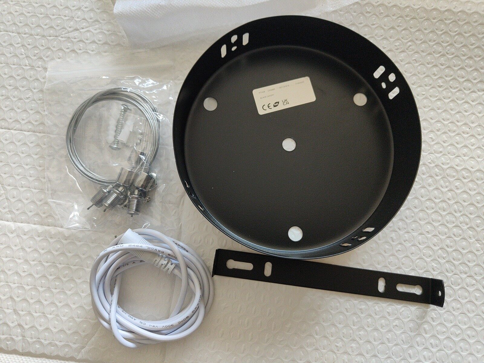 Matte Black Pendant Light Canopy Kit, Round Ceiling Light Canopy Base with Hanging Wire, Steel Suspe
