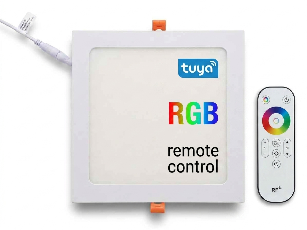 Tuya Smart WiFi RGB+CCT Recessed Square LED Panel Light, Ultra-Slim Ceiling Downlight with Infrared