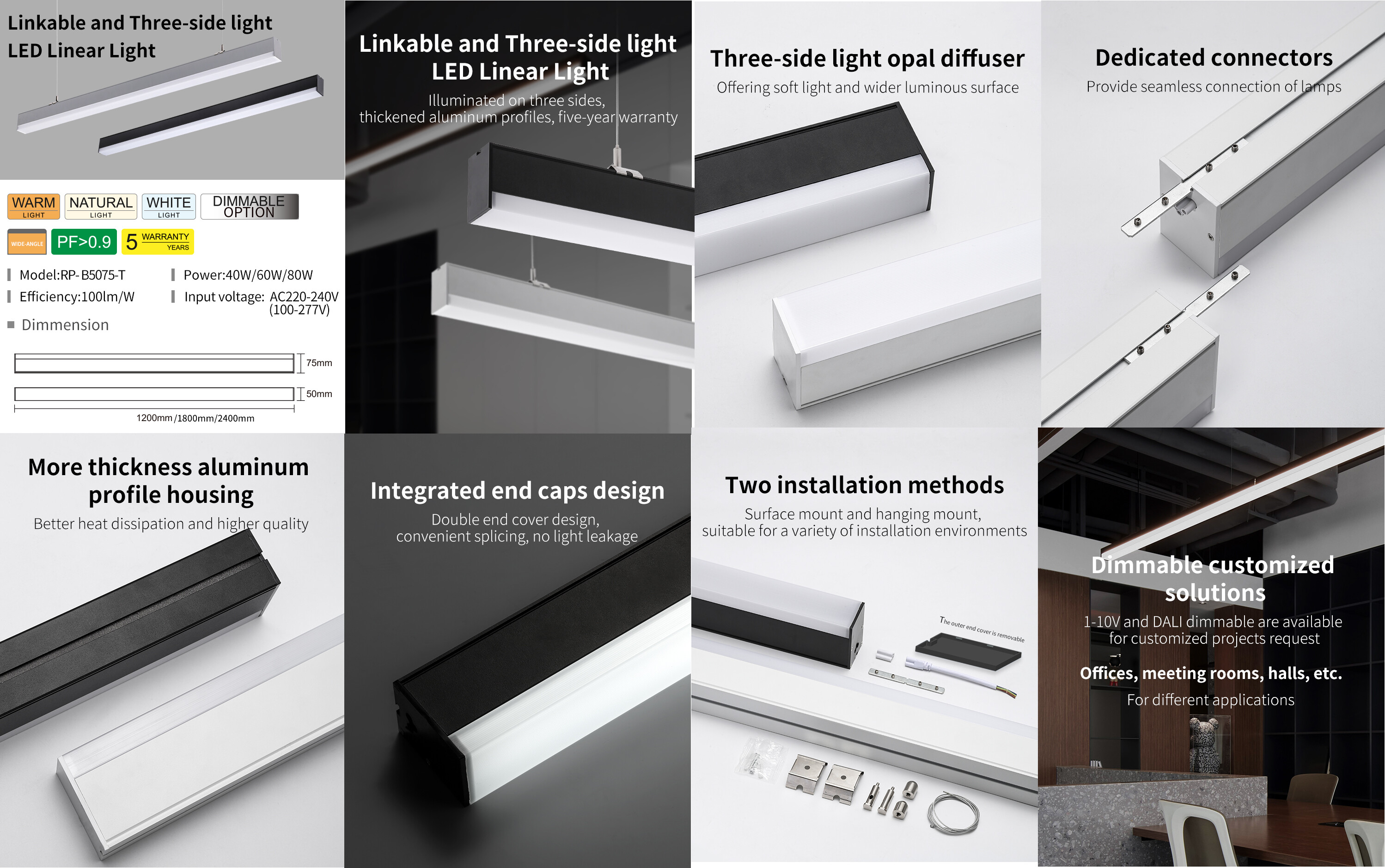 LED Linear light B series in Silver and Black - Thumbnail 3