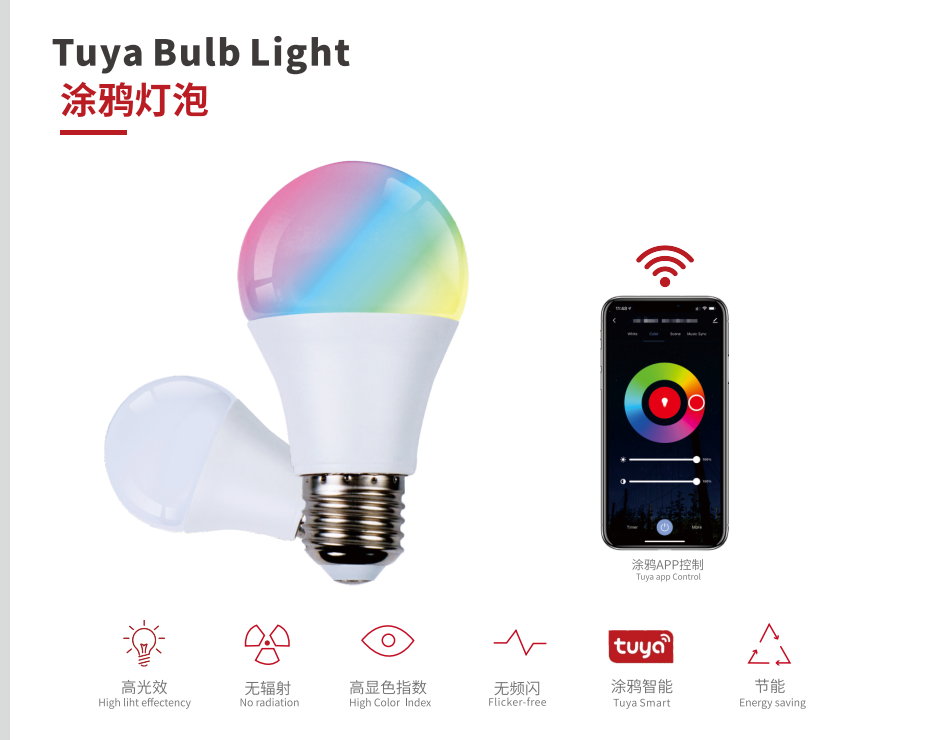Tuya Smart Bulb Light, WiFi RGB+CCT Color Changing LED Light Bulb - Image 1