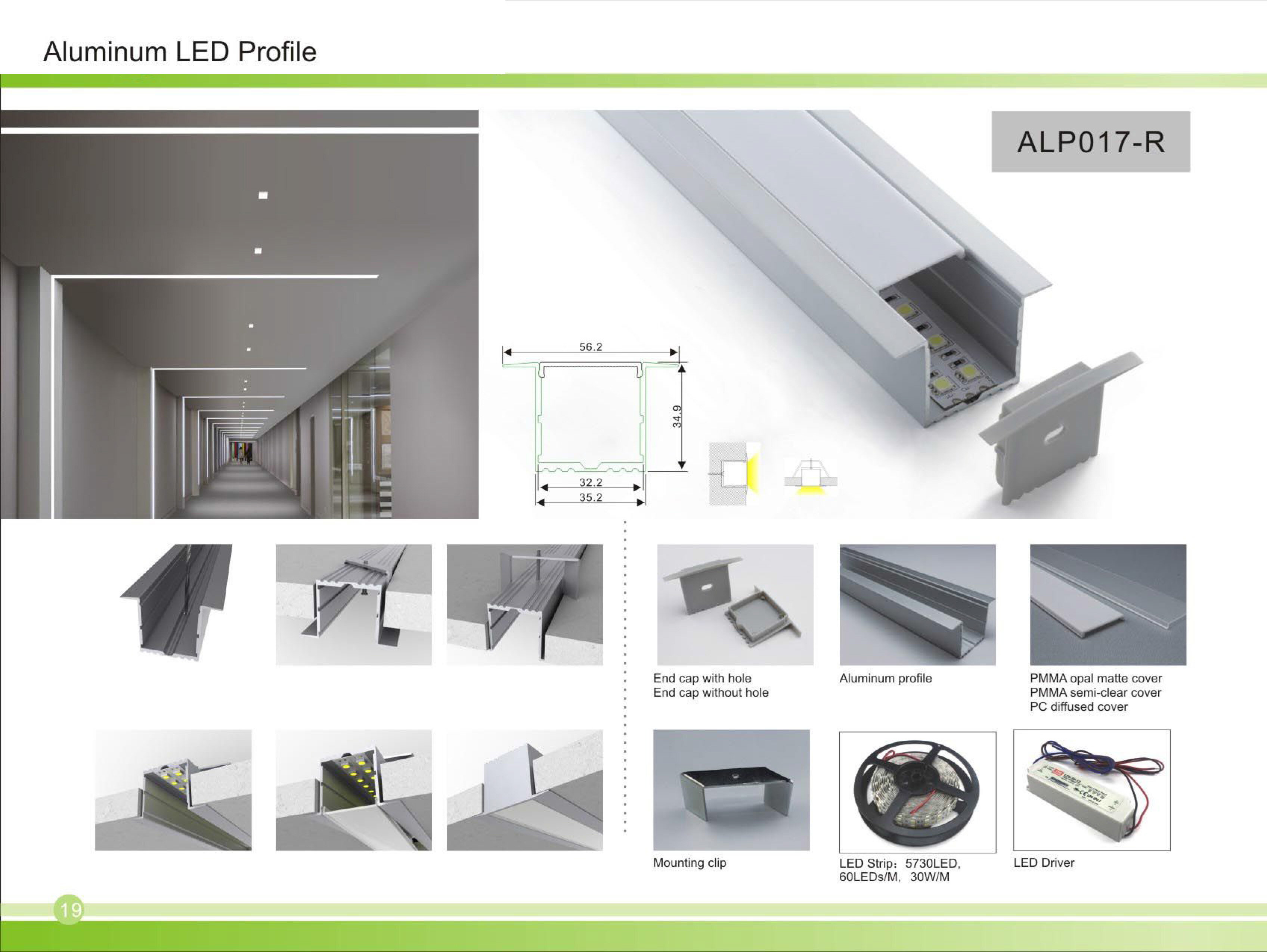Recessed Aluminum LED Profile Wide Flanged Architectural Linear Lighting Channel with Diffuse - Thumbnail 7