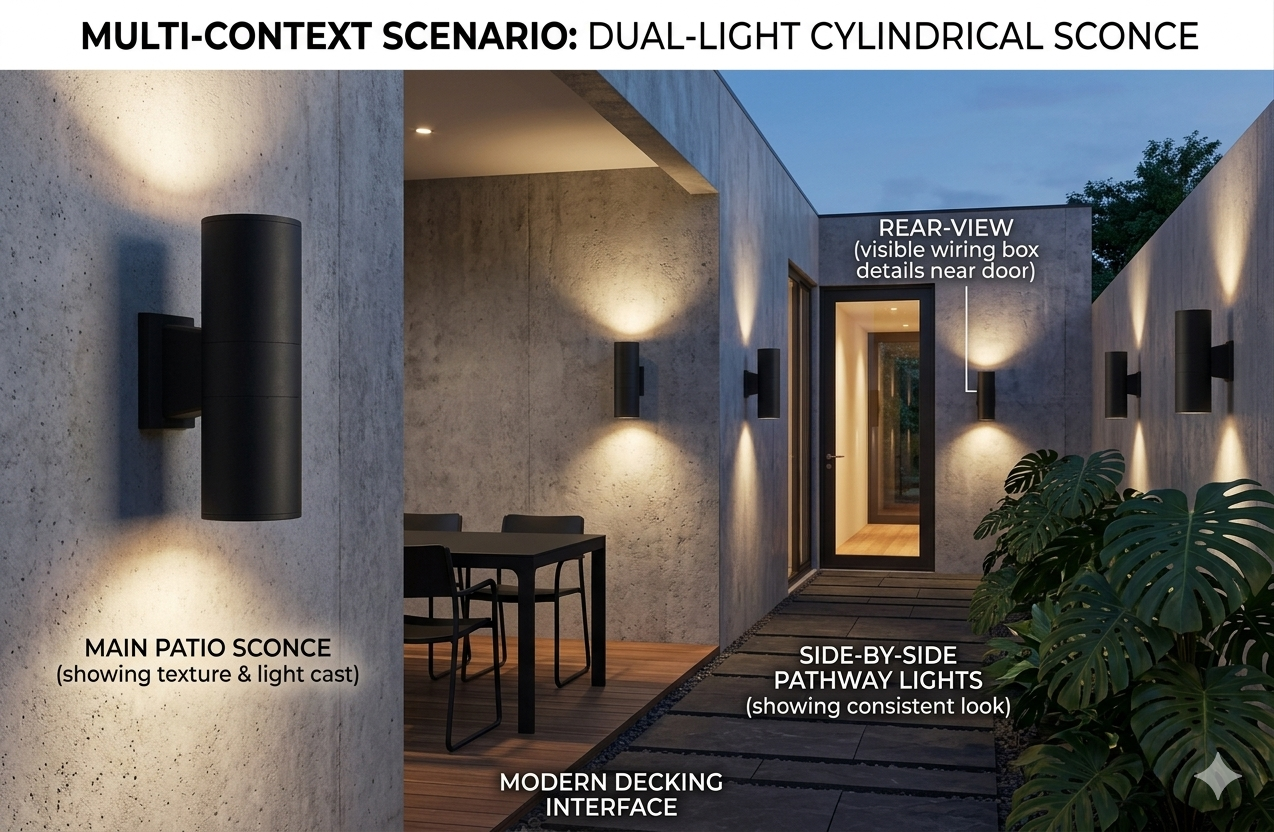 Modern Up and Down Outdoor Wall Sconce,  Cylinder Porch Light, Exterior Dual-Light Wall  - Thumbnail 3