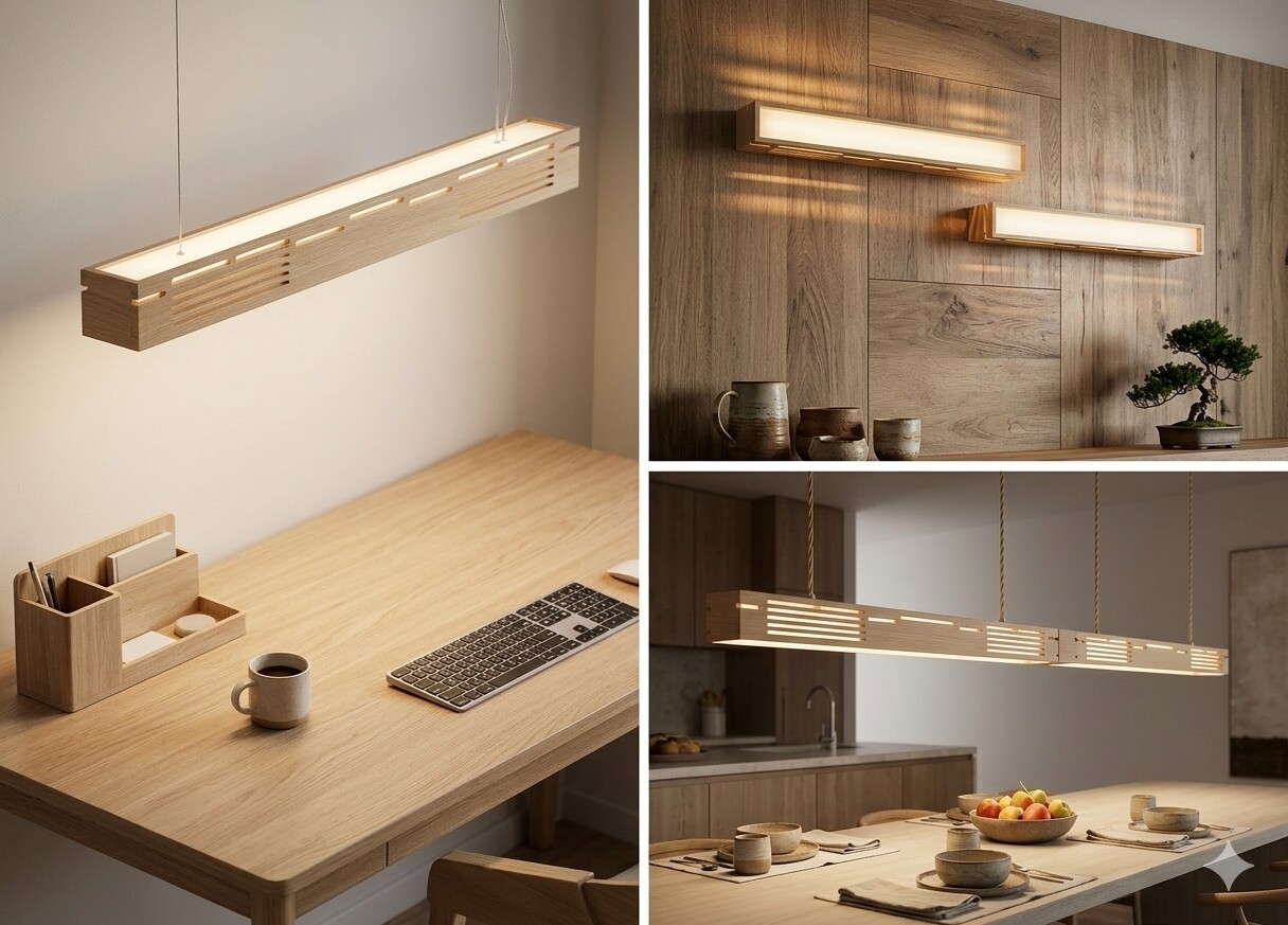 Suspended Solid Wood LED Linear Pendant Light - Thumbnail 5
