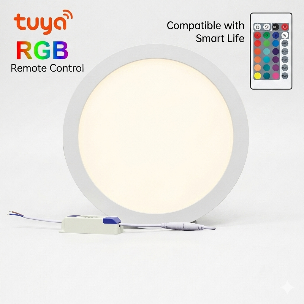 Tuya WiFi Smart RGB+CCT LED Panel Light, Round Recessed Ceiling Lamp