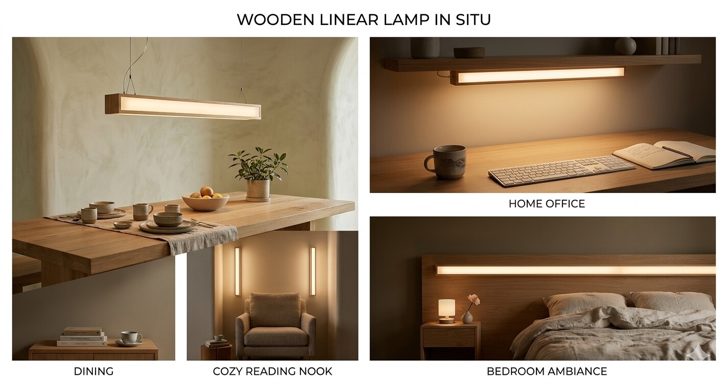 Suspended Solid Wood LED Linear Pendant Light - Thumbnail 4