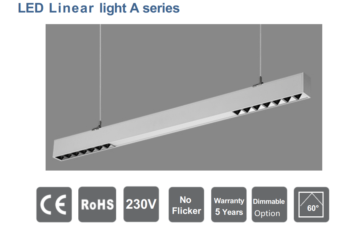 A5075-UF Series Architectural LED Linear Pendant Light with Anti-Glare Louver