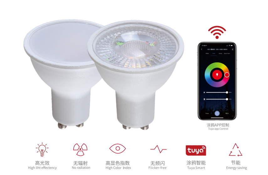 GU10 Plastic-coated Aluminum LED Spotlight Bulb Tuya App