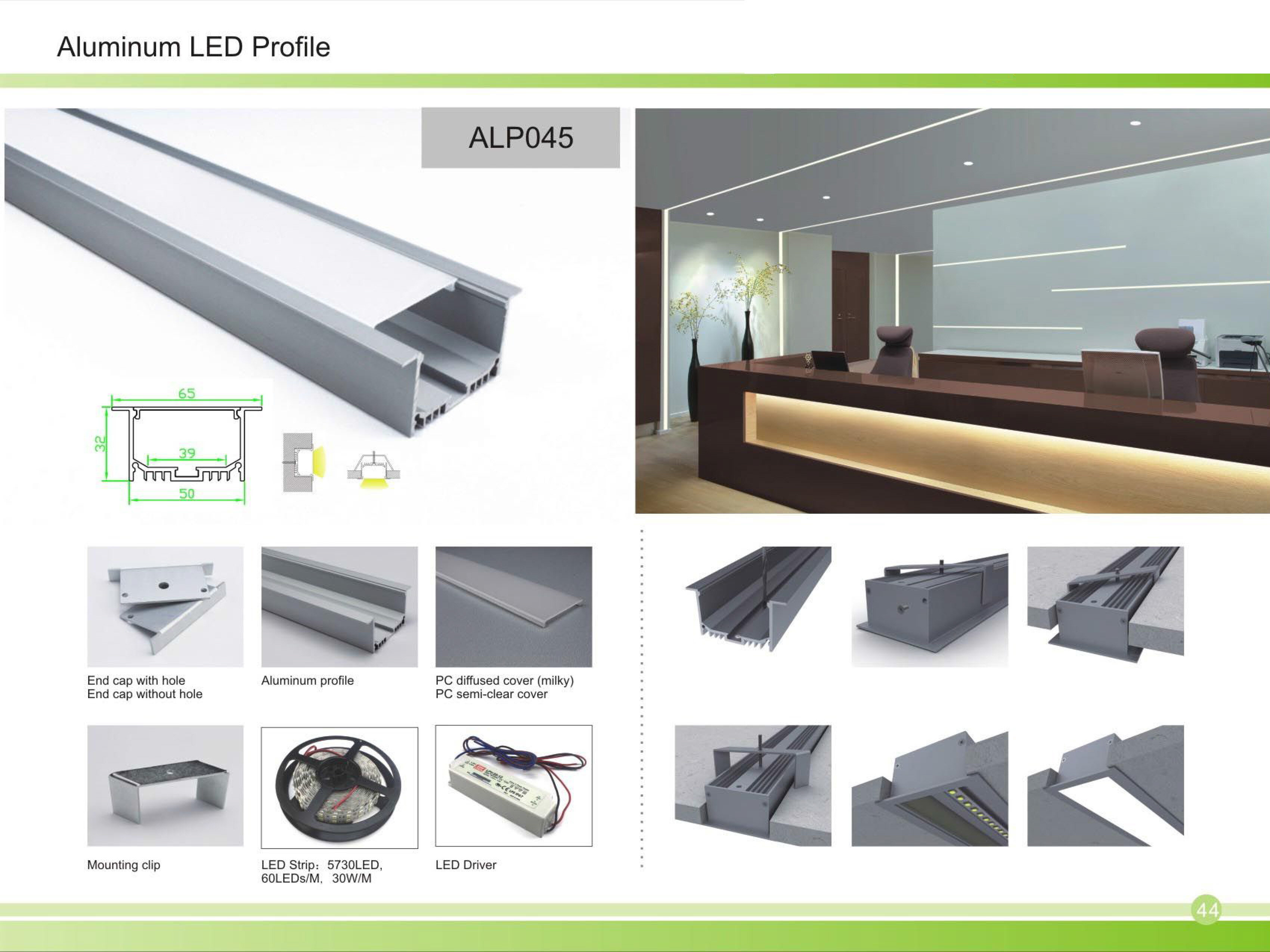 Recessed Aluminum LED Profile Wide Flanged Architectural Linear Lighting Channel with Diffuse - Thumbnail 2