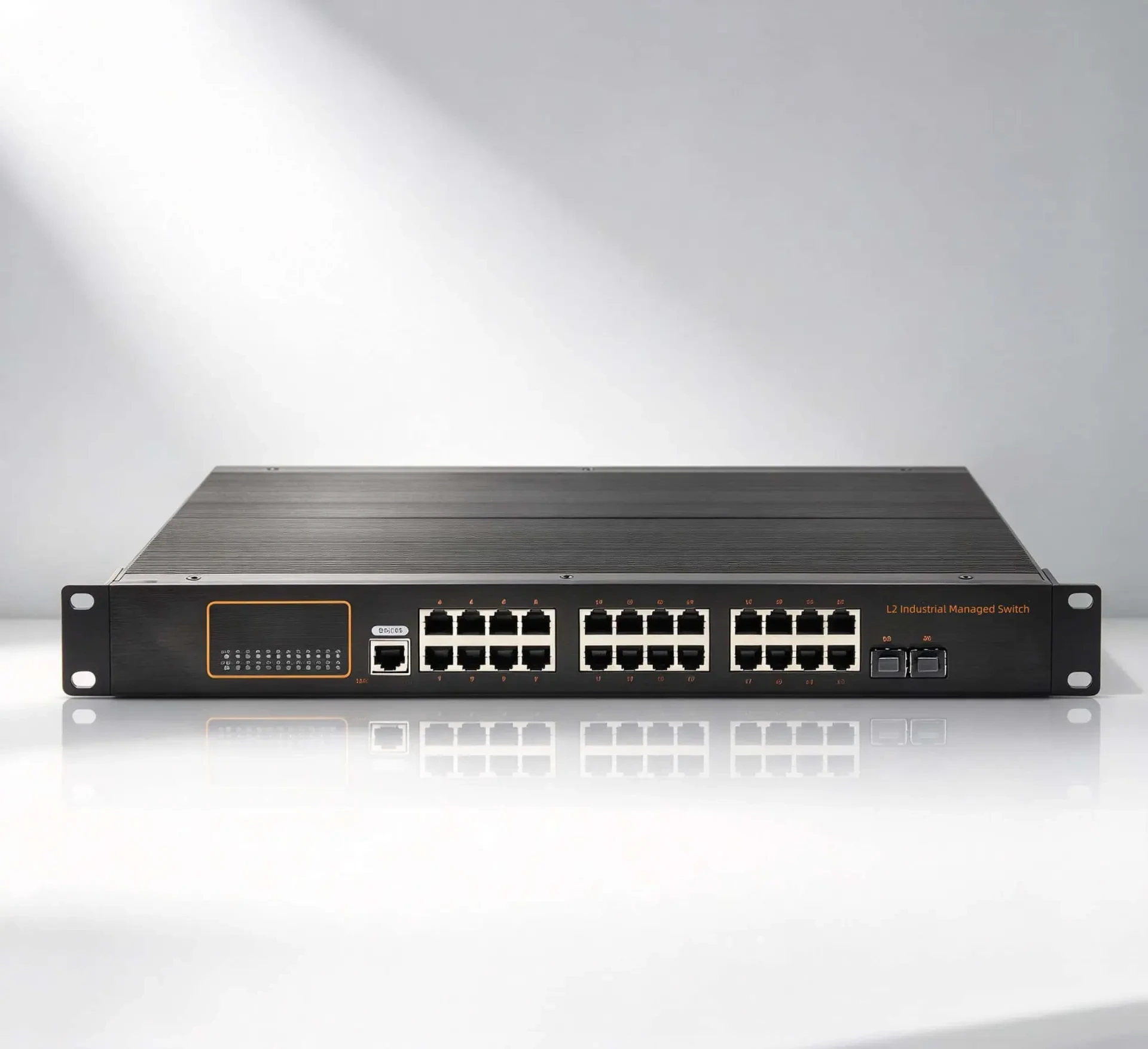 24 Port L2 Managed Industrial switch+2G SFP, Rack munt, AC input