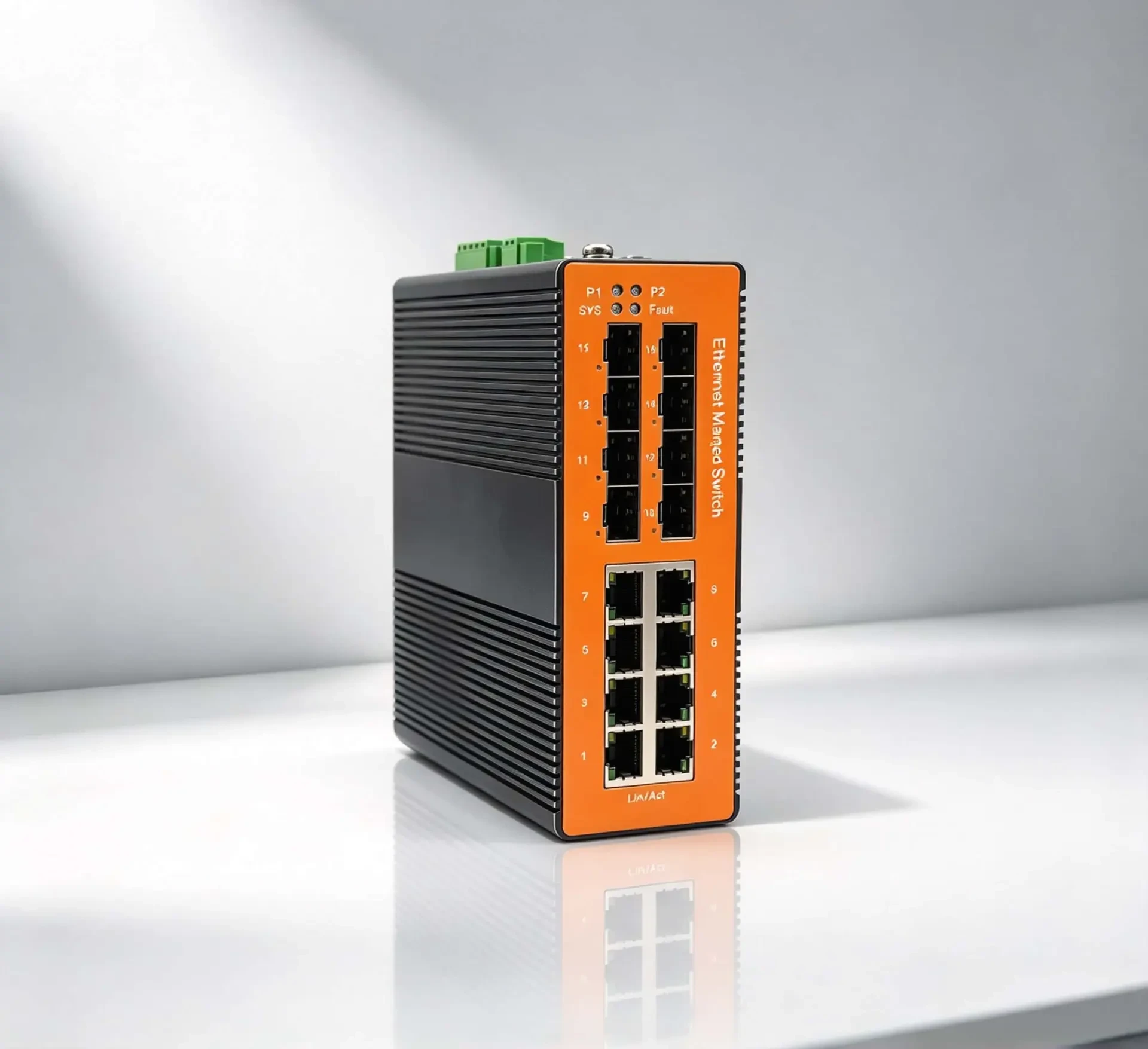8 Port L2 Managed Industrial Switch+8G SFP,DDM, relay out