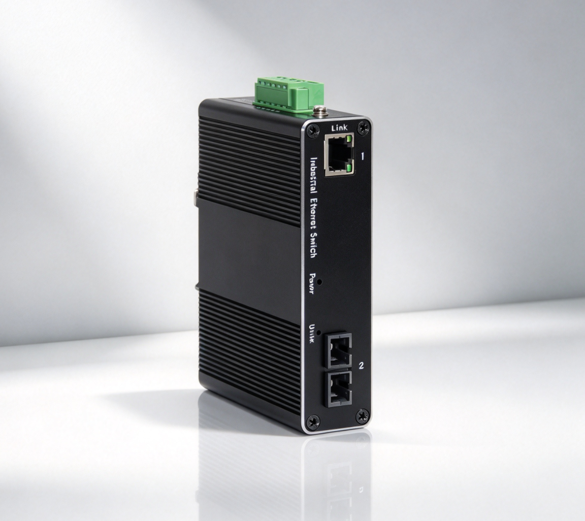 1 Port Industrial media converter+1 Port optical 10/100 2