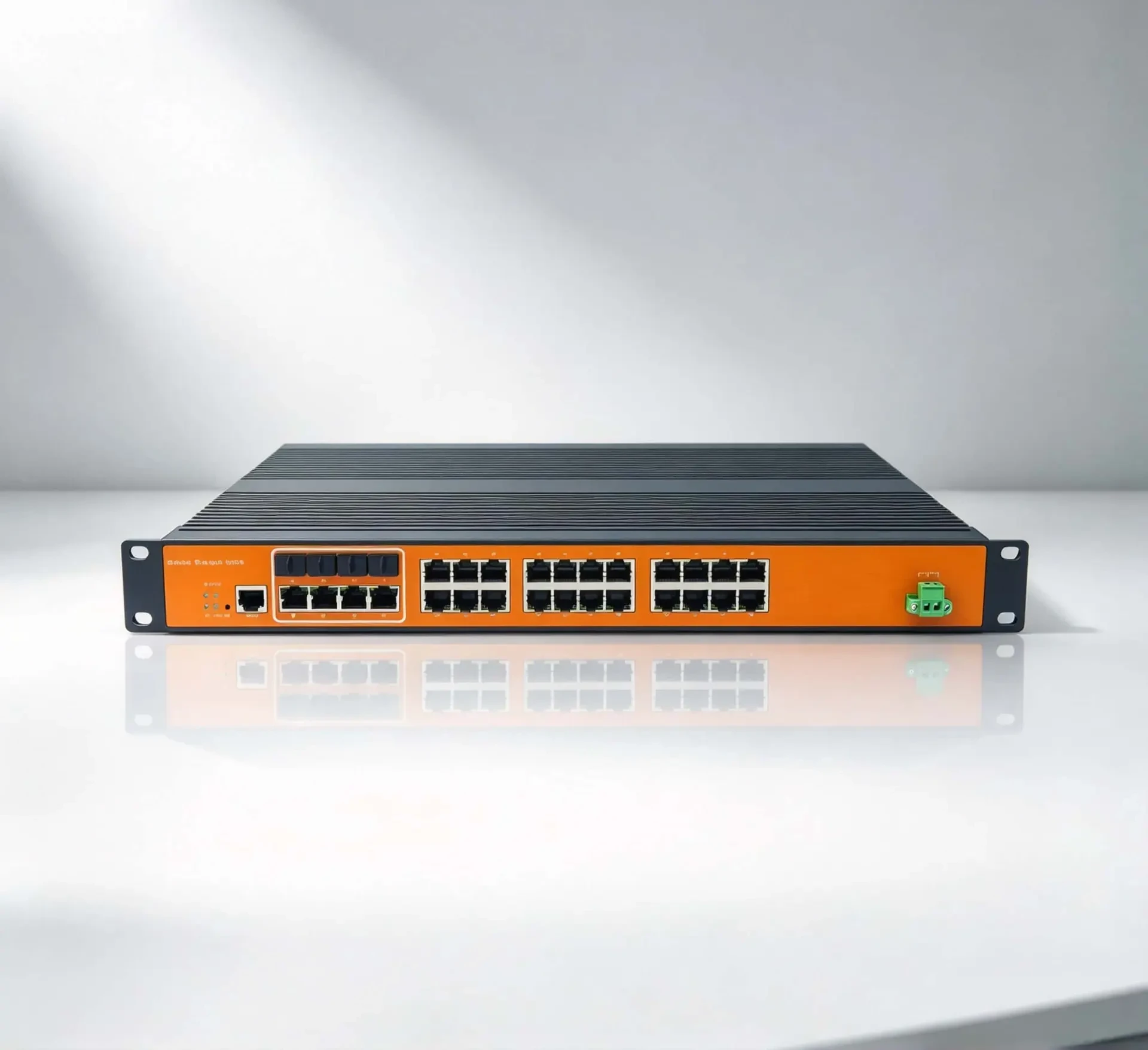 24 Port L2 Rack mount Industrial Switch+4G Combo, Dual DC redundant power supply