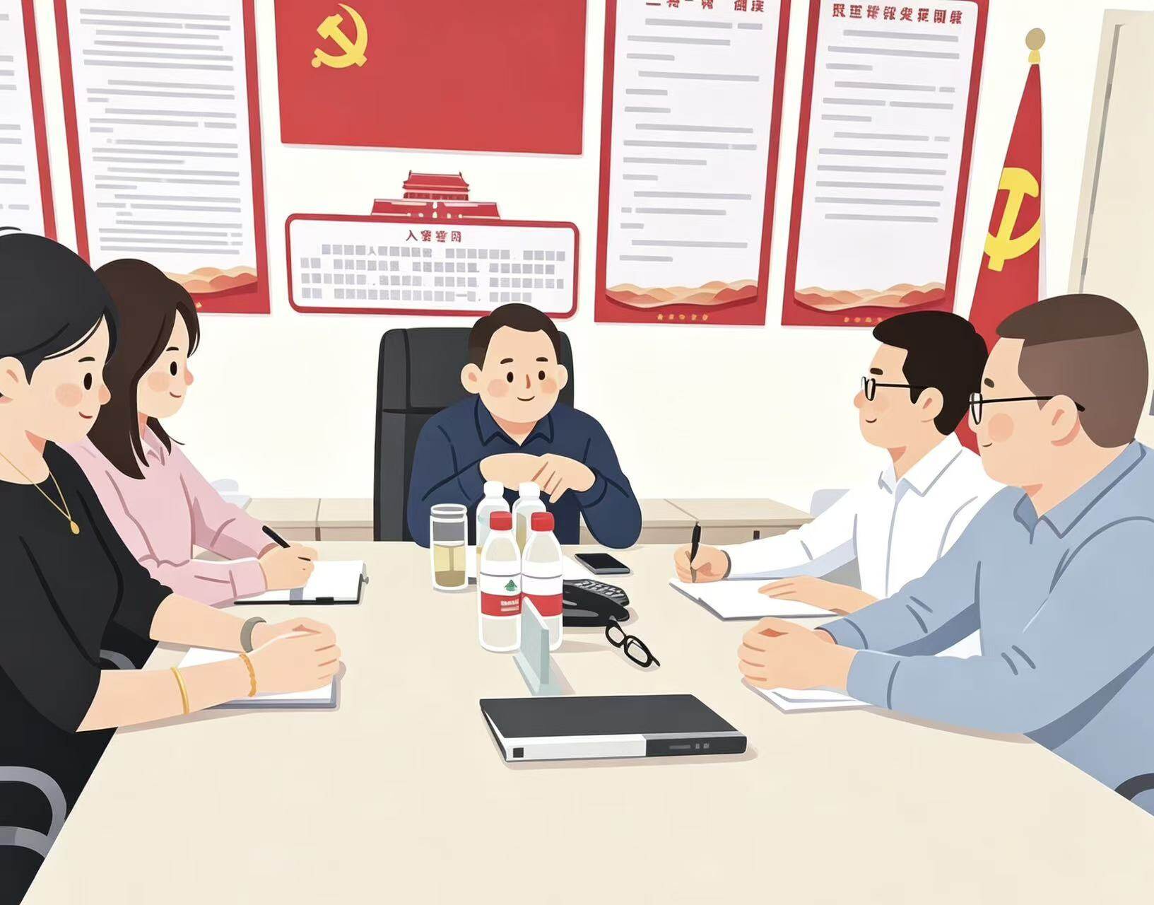 党支部会议学习研讨插画