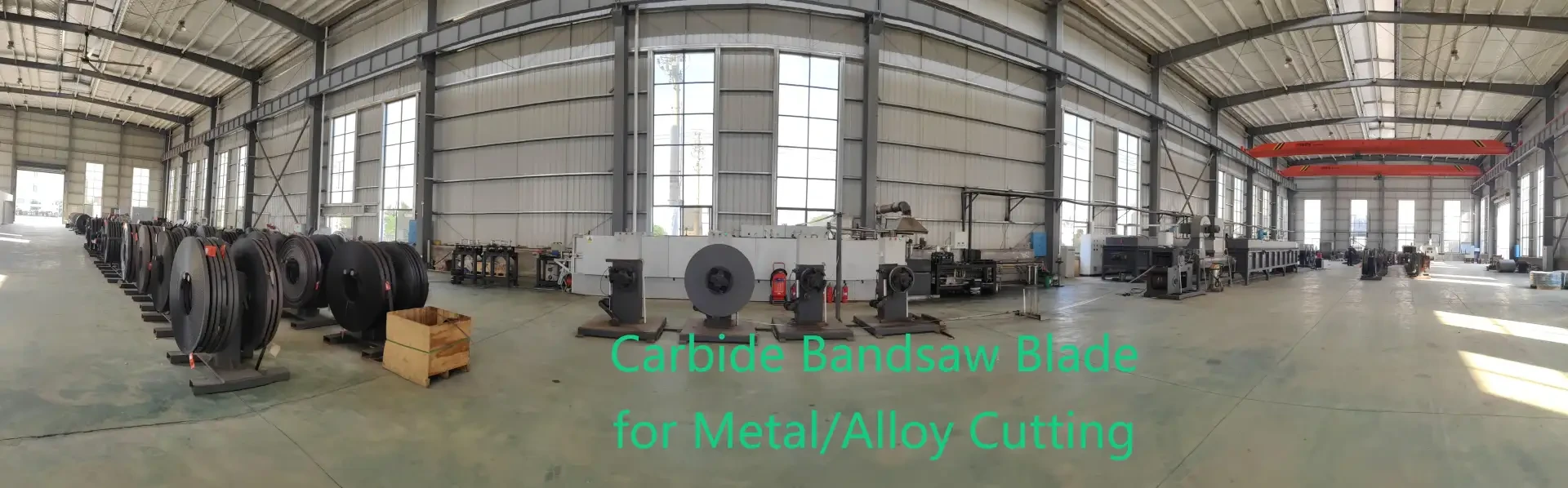 Carbide bandsaw blade stock stored inside the blade workshop