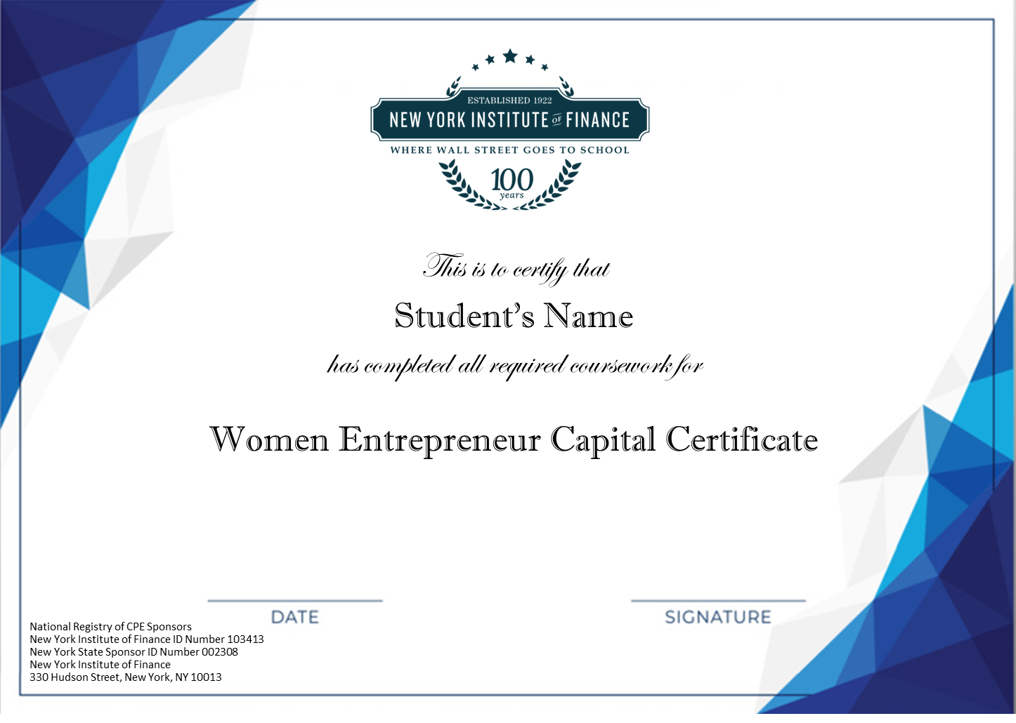 NYIF WECC Professional Certificate